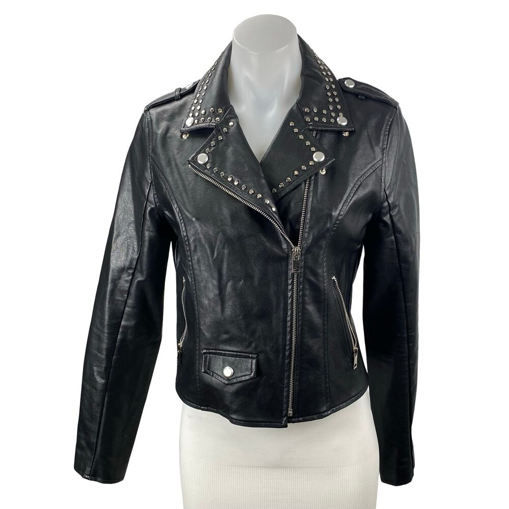 BuddyLove Wild Child Black Studded Faux Vegan Leather Moto Biker Coat Jacket S